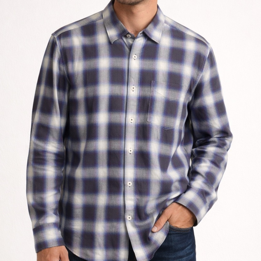 Tommy Bahama Purple Gray Plaid Long Sleeve Cotton Button Down XL